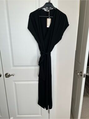 Mango Black Wrap Maxi Dress with Tie Waist